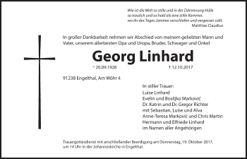 Traueranzeige von Georg Linhard von Hersbrucker Zeitung