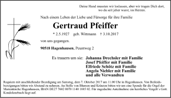 Traueranzeige von Gertraud Pfeiffer von Der Bote