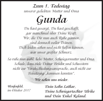 Traueranzeige von Gunda  von Hersbrucker Zeitung