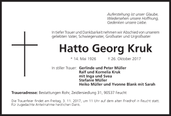 Traueranzeige von Hatto Georg Kruk von Der Bote