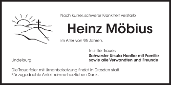 Traueranzeige von Heinz Möbius von Der Bote