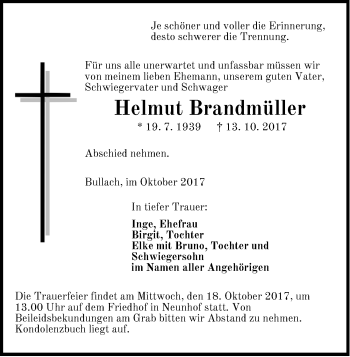 Traueranzeige von Helmut Brandmüller von Pegnitz-Zeitung