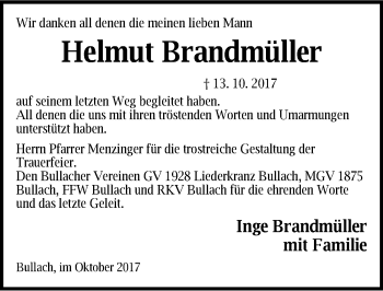 Traueranzeige von Helmut Brandmüller von Pegnitz-Zeitung