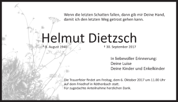 Traueranzeige von Helmut Dietzsch von Pegnitz-Zeitung