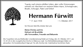 Traueranzeige von Hermann Fürwitt von Pegnitz-Zeitung