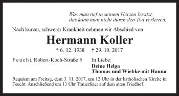 Traueranzeige von Hermann Koller von Der Bote