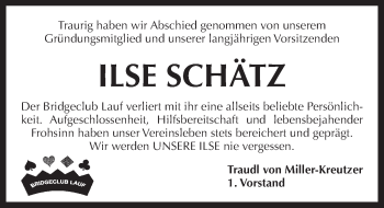 Traueranzeige von Ilse Schätz von Pegnitz-Zeitung