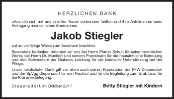 Traueranzeige von Jakob Stiegler von Der Bote