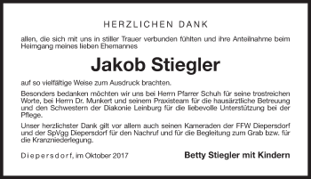 Traueranzeige von Jakob Stiegler von Pegnitz-Zeitung