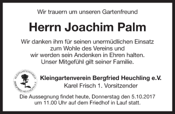 Traueranzeige von Joachim Palm von Pegnitz-Zeitung