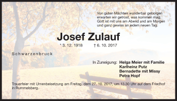 Traueranzeige von Josef Zulauf von Der Bote
