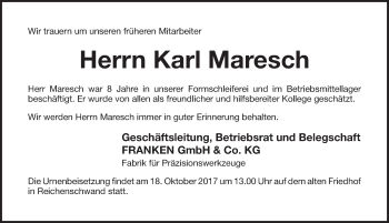 Traueranzeige von Karl Maresch von Pegnitz-Zeitung