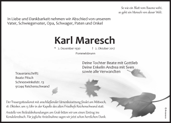 Traueranzeige von Karl Maresch von Hersbrucker Zeitung