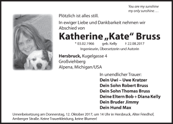 Traueranzeige von Katherine Kate Bruss von Hersbrucker Zeitung