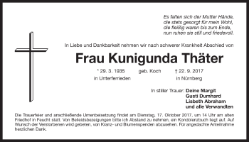 Traueranzeige von Kunigunda Thäter von Der Bote