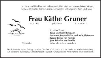 Traueranzeige von Käthe Gruner von Pegnitz-Zeitung