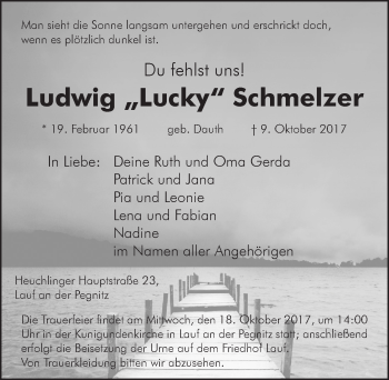 Traueranzeige von Ludwig Schmelzer von Pegnitz-Zeitung