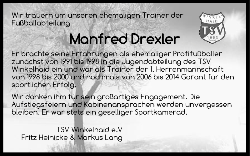  Traueranzeige für Manfred Drexler vom 07.10.2017 aus Der Bote