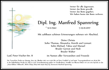 Traueranzeige von Manfred Spannring von Pegnitz-Zeitung