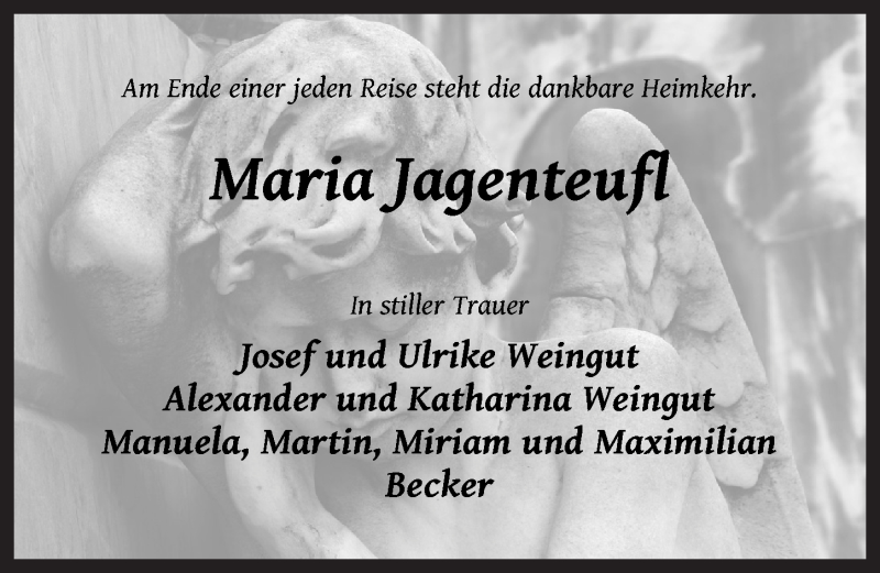  Traueranzeige für Maria Jagenteufl vom 18.10.2017 aus Pegnitz-Zeitung