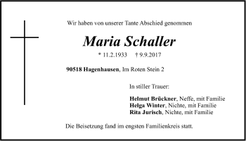 Traueranzeige von Maria Schaller von Der Bote