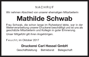 Traueranzeige von Mathilde Schwab von Der Bote