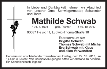 Traueranzeige von Mathilde Schwab von Der Bote