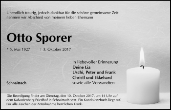 Traueranzeige von Otto Sporer von Pegnitz-Zeitung