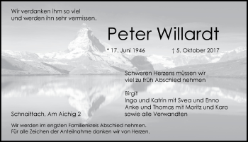 Traueranzeige von Peter Willardt von Pegnitz-Zeitung
