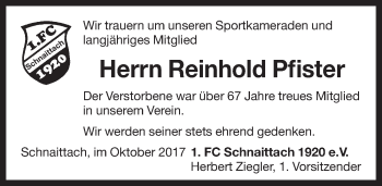 Traueranzeige von Reinhold Pfister von Pegnitz-Zeitung