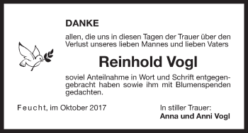 Traueranzeige von Reinhold Vogl von Der Bote