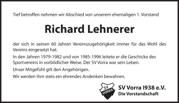 Traueranzeige von Richard Lehnerer von Hersbrucker Zeitung