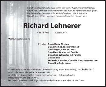 Traueranzeige von Richard Lehnerer von Hersbrucker Zeitung