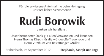 Traueranzeige von Rudi Borowik von Pegnitz-Zeitung