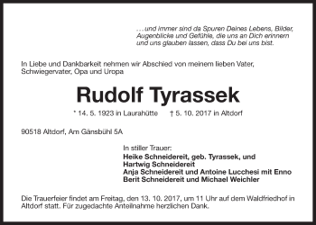 Traueranzeige von Rudolf Tyrassek von Der Bote