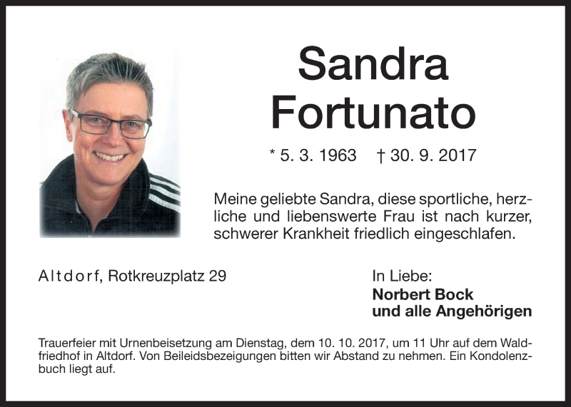  Traueranzeige für Sandra Fortunato vom 03.10.2017 aus Der Bote