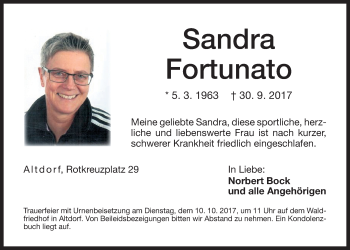 Traueranzeige von Sandra Fortunato von Der Bote