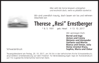 Traueranzeige von Therese Ernstberger von Der Bote