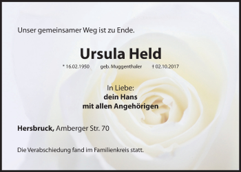 Traueranzeige von Ursula Held von Hersbrucker Zeitung