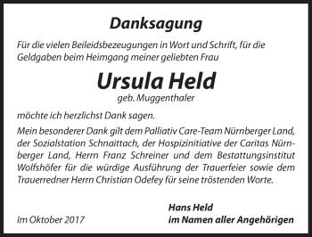 Traueranzeige von Ursula Held von Hersbrucker Zeitung