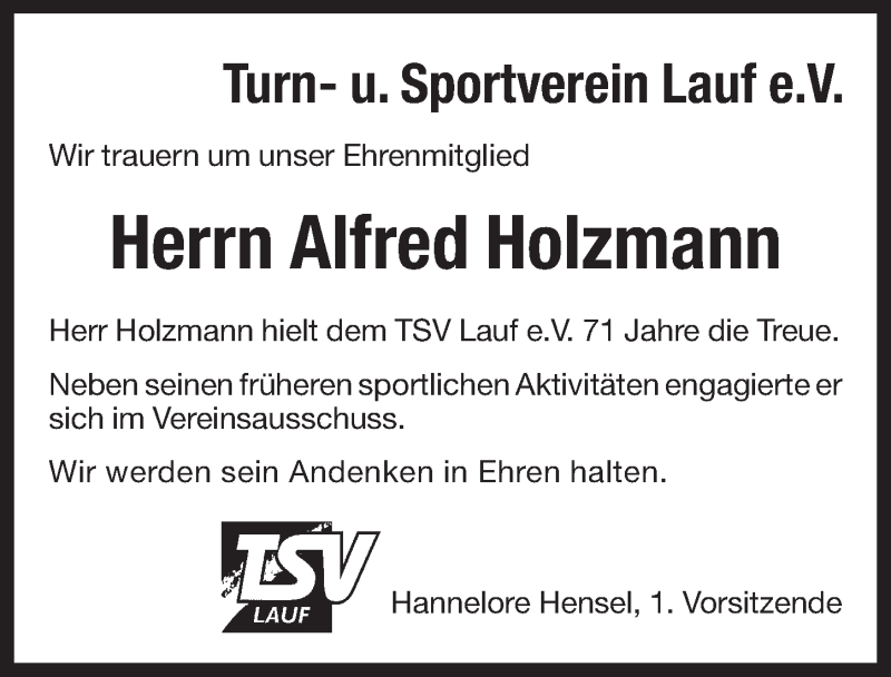  Traueranzeige für Alfred Holzmann vom 04.11.2017 aus Pegnitz-Zeitung