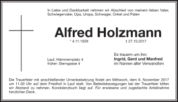 Traueranzeige von Alfred Holzmann von Pegnitz-Zeitung