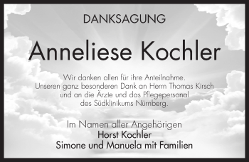 Traueranzeige von Anneliese Kochler von Pegnitz-Zeitung