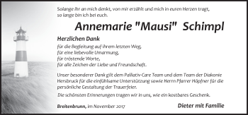 Traueranzeige von Annemarie Schimpl von Hersbrucker Zeitung