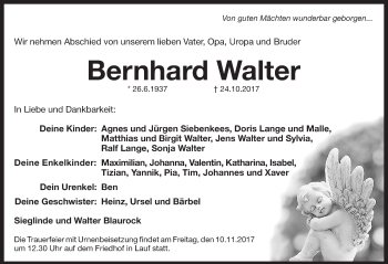 Traueranzeige von Bernhard Walter von Pegnitz-Zeitung