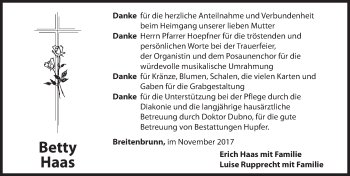 Traueranzeige von Betty Haas von Hersbrucker Zeitung