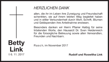 Traueranzeige von Betty Link von Der Bote