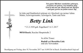 Traueranzeige von Betty Link von Der Bote