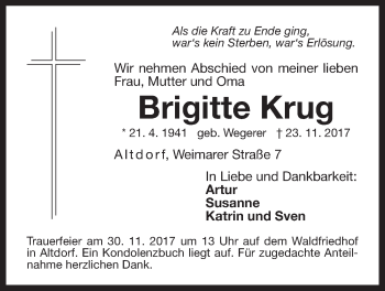 Traueranzeige von Brigitte Krug von Der Bote