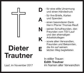 Traueranzeige von Dieter Trautner von Pegnitz-Zeitung